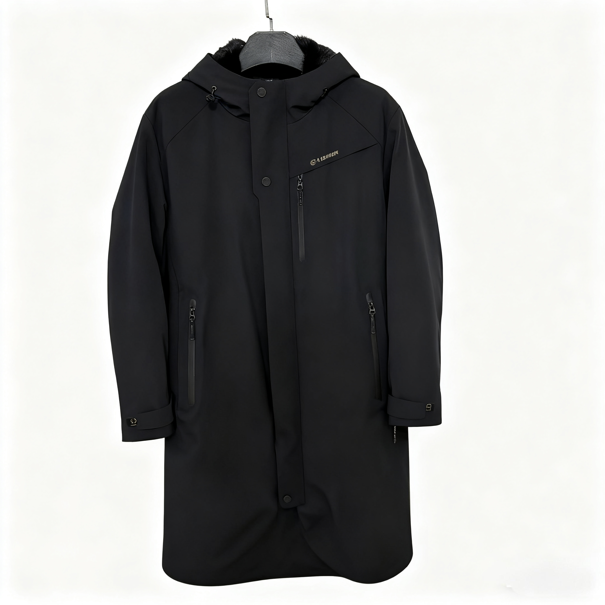 男士厚款黑色整貂连帽长款冬季可拆卸貂内胆时尚黑色休闲