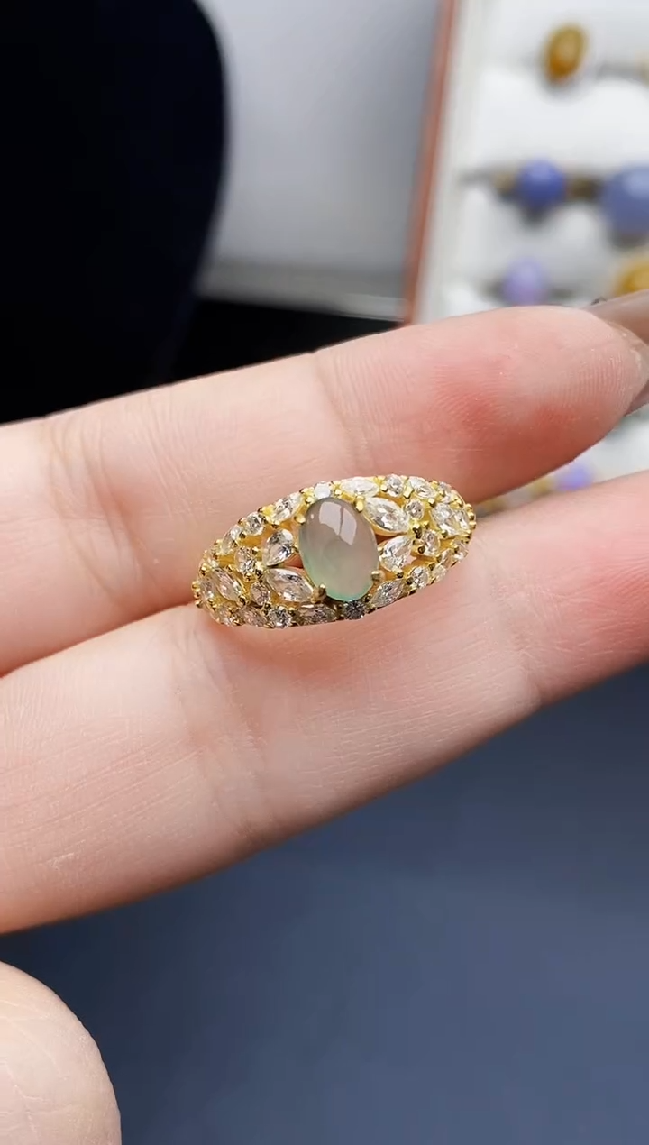 银S925镶嵌戒指翡翠3046