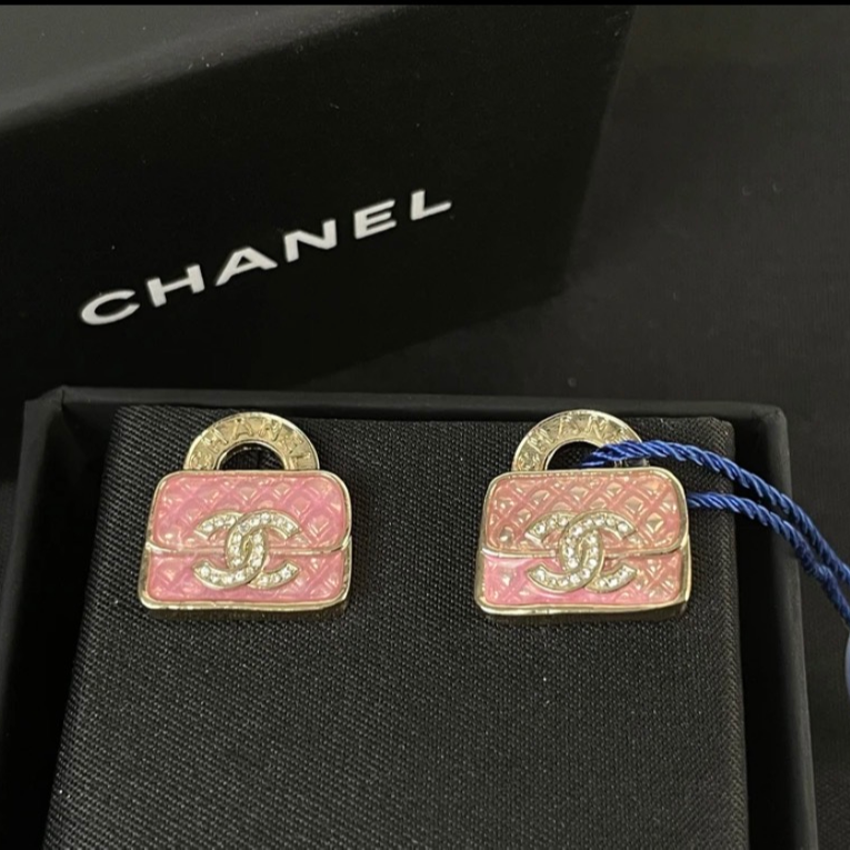 未使用 Chanel/香奈儿 粉色CF包包耳钉/首饰