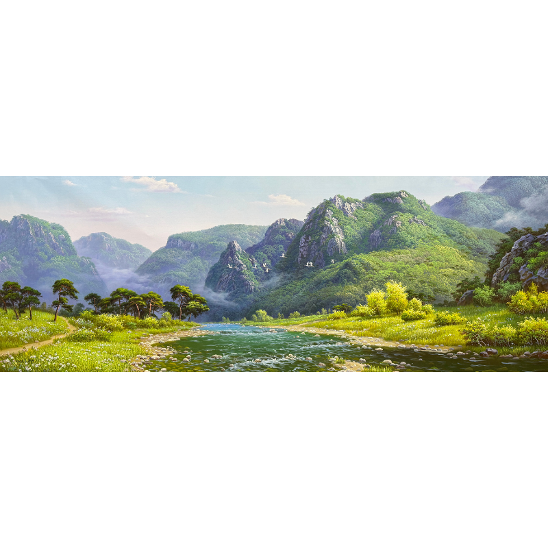 【高端朝鲜画】80x220cm客厅画沙发背景山水风景纯手工手绘办公室画