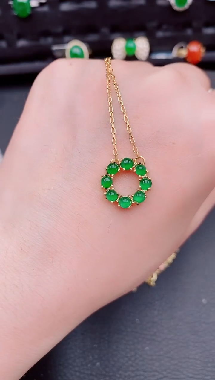 【闪购商品】翡翠颈饰银S925镶嵌天然a货翡翠584