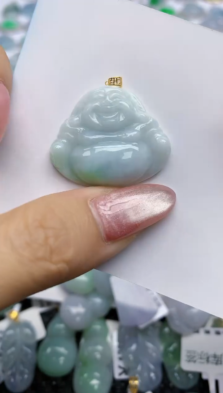 【闪购商品】翡翠挂件18K金镶嵌天然翡翠A货
