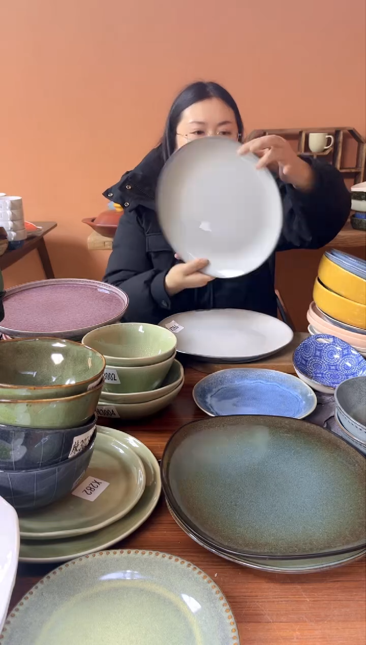 【闪购商品】碗X286  陶瓷黑泥大盘两件套微瑕