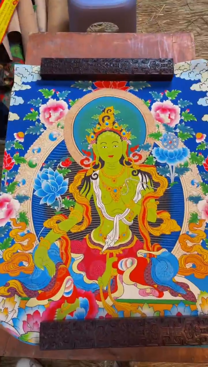 装裱画精品手绘唐卡链接--A绿度母