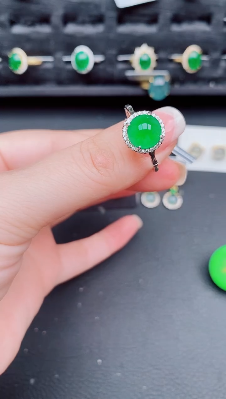 翡翠戒指银S925镶嵌天然a货翡翠332