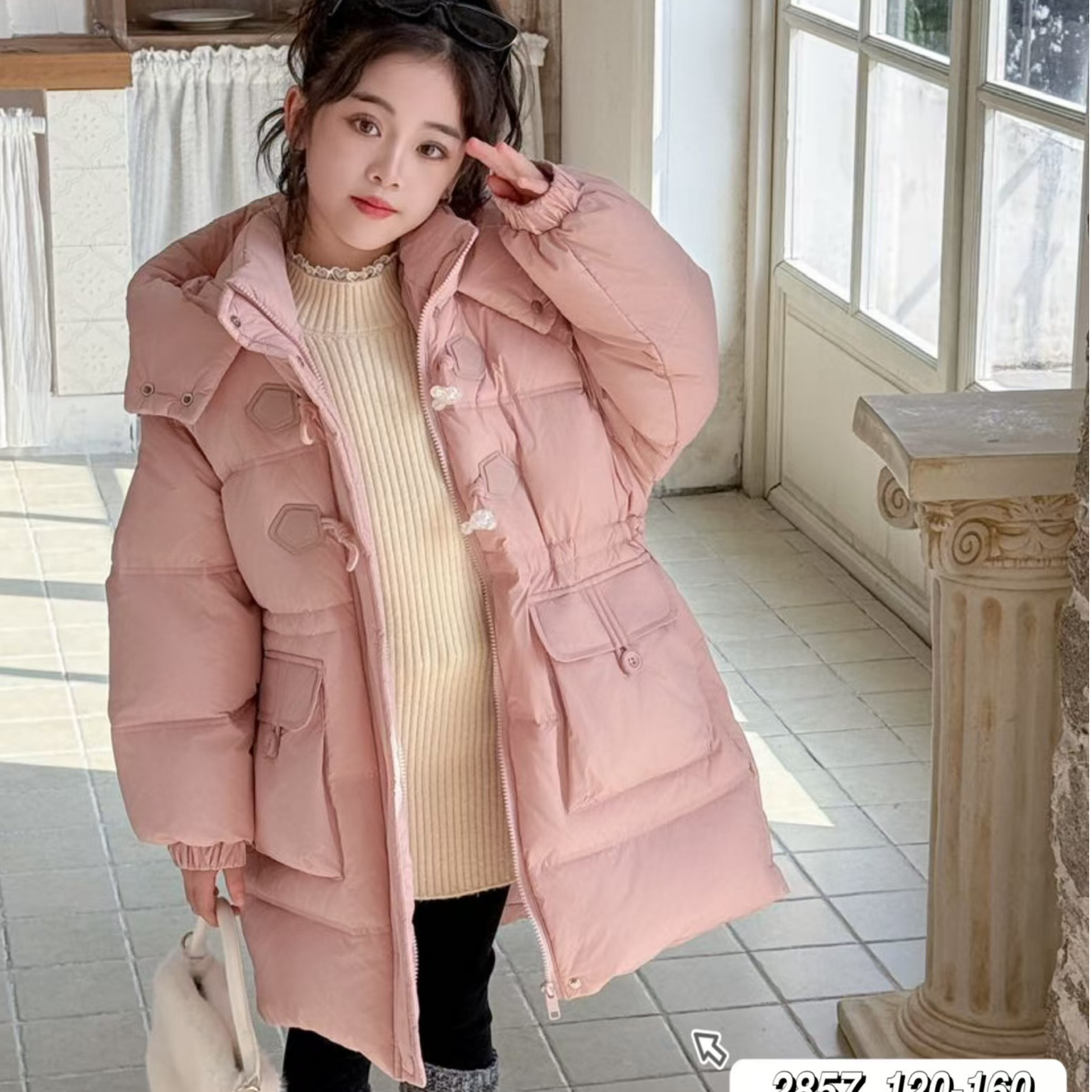 2024时尚潮流加厚保暖棉衣洋气女童冬季短款收腰宽松连帽秋冬