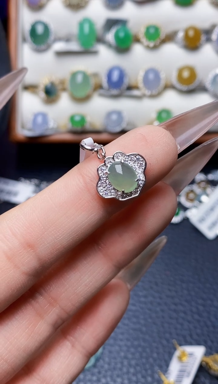 银S925镶嵌戒指翡翠3485