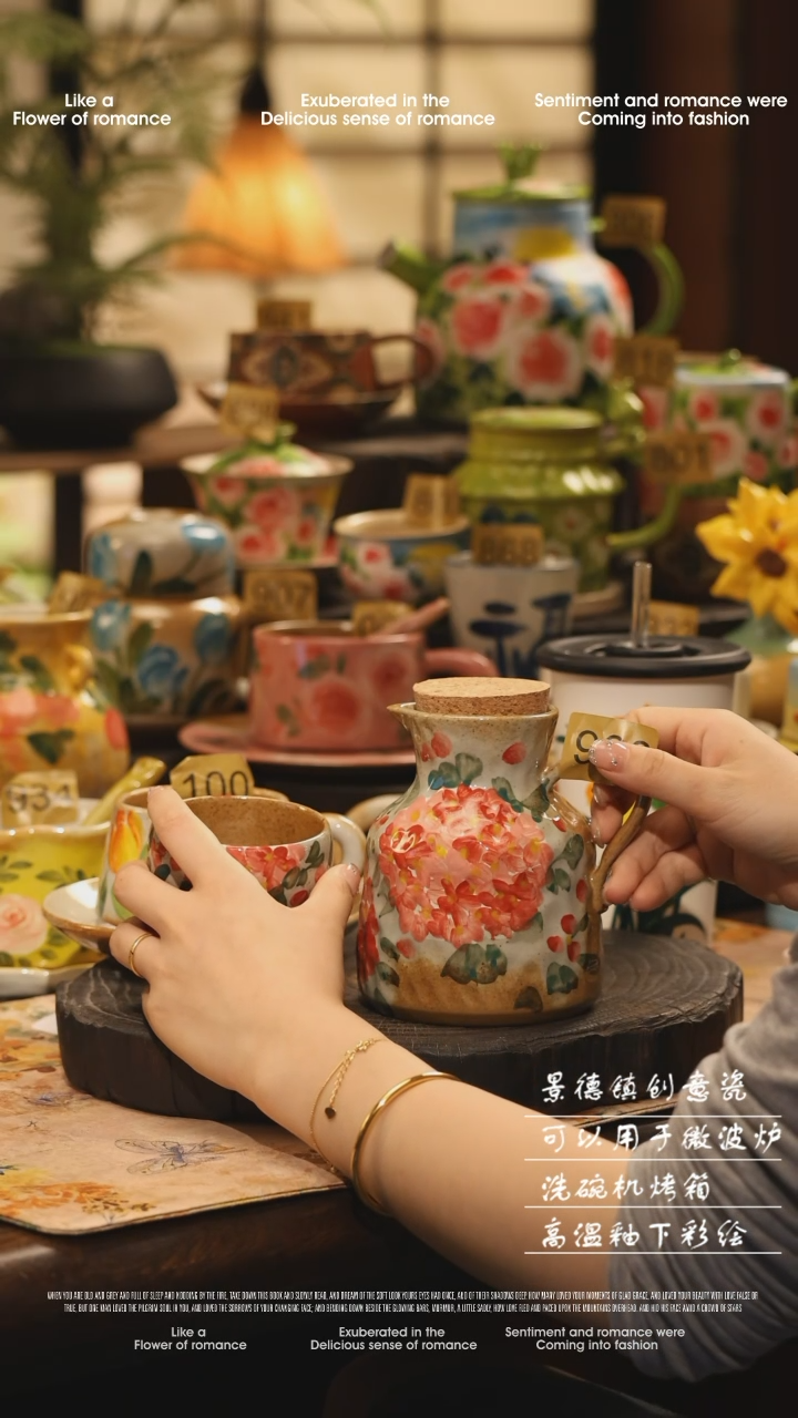 陶瓷一壶四杯景德镇高温釉下彩绘设计师款式