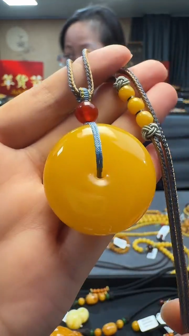 琥珀颈饰未镶嵌天然保真蜜蜡平安扣套装（送绳子）