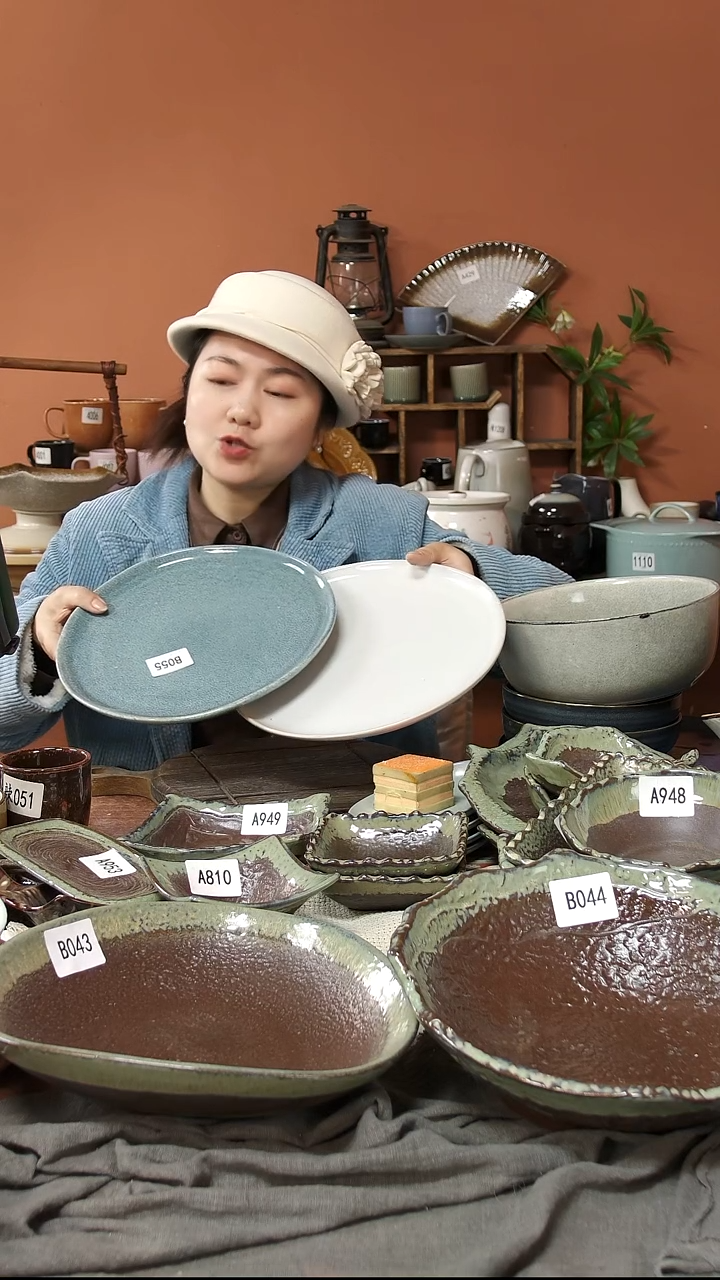 陶瓷B055陶瓷窑变大盘2个微瑕