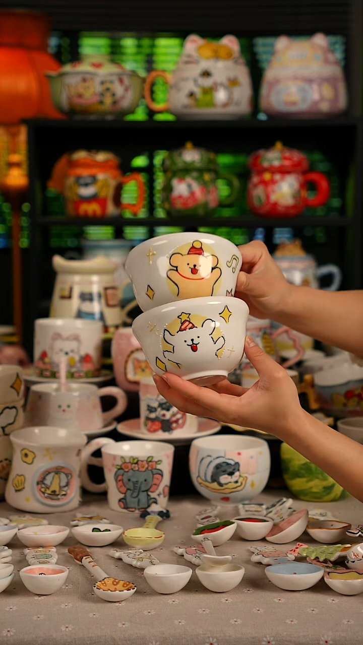 陶瓷无盖款景德镇高温釉下彩纯手绘创意瓷