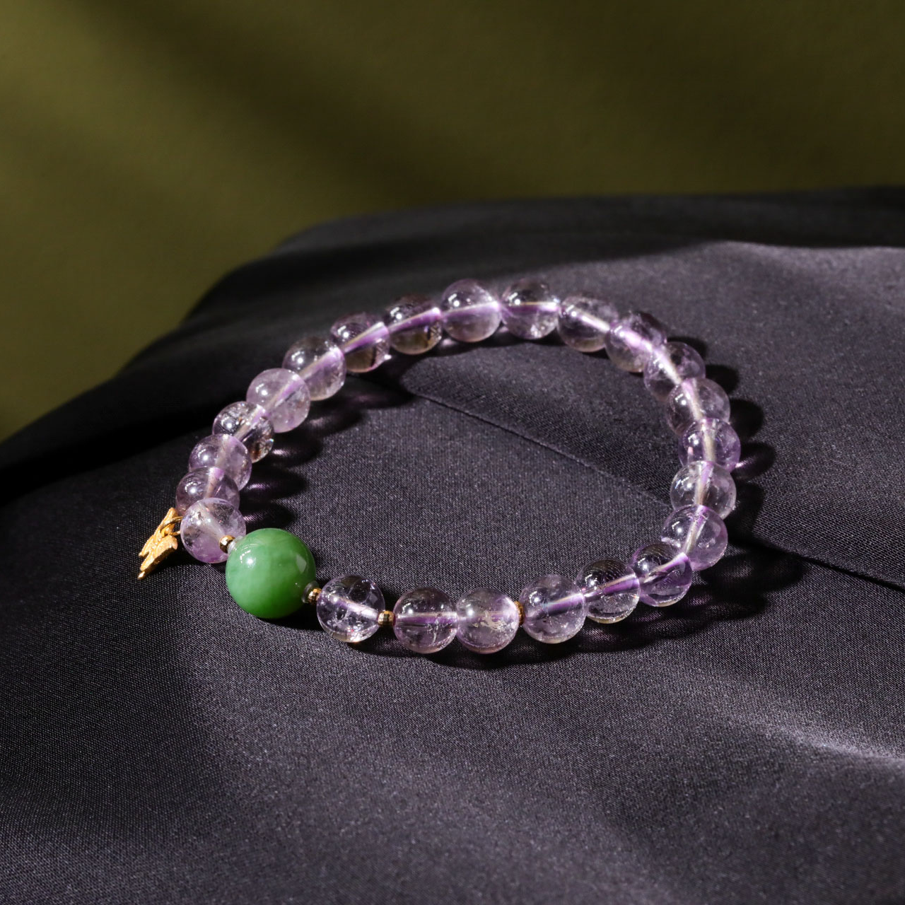 【意婵】（7mm）18K金老俄料和田碧玉粉绿紫超七单圈手链-912323