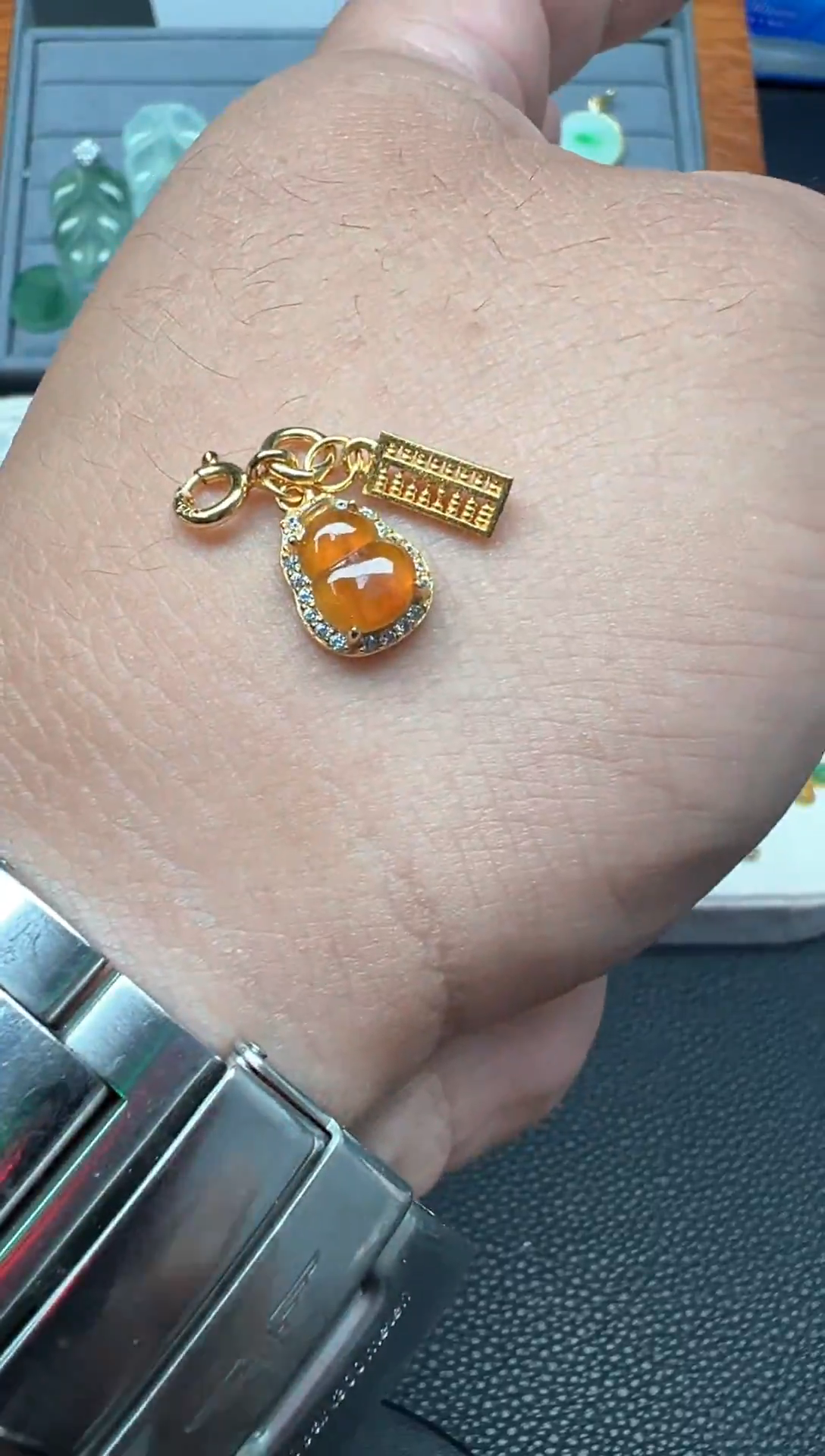 颈饰银S925镶嵌翡翠（15号链接）纯天然缅甸翡翠葫芦（滴溜）