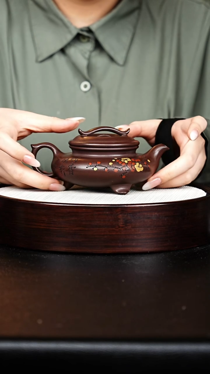 茶壶紫砂三足炉鼎 紫茄泥