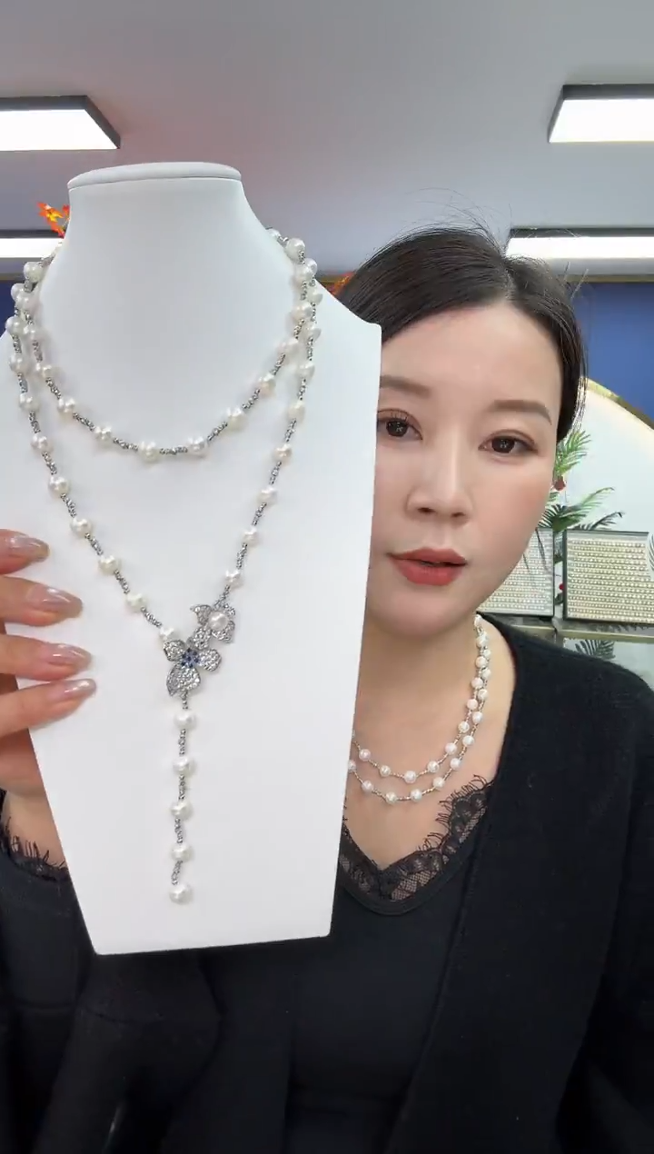 颈饰合金淡水珍珠淡水珍珠毛衣链