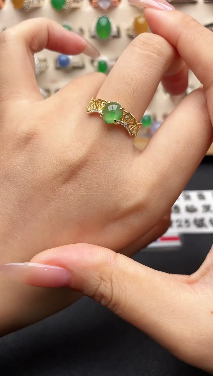 银S925镶嵌戒指翡翠一物一证一礼盒