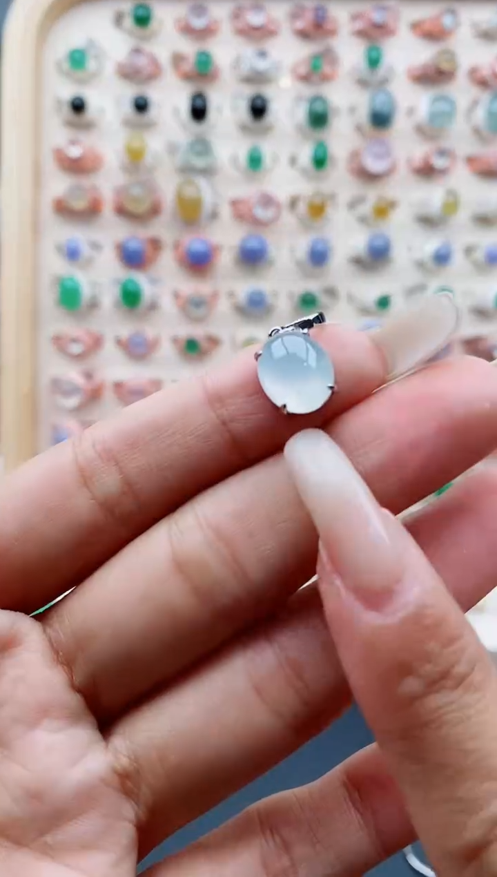 【闪购商品】翡翠戒指银S925镶嵌缅甸天然A货翡翠444  2+4