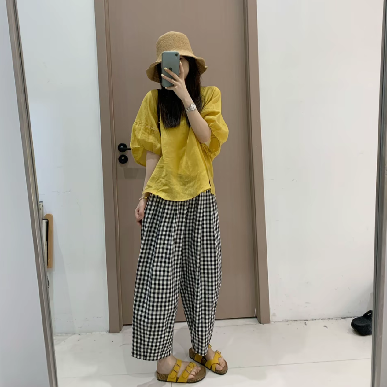 韩系宽松灯笼袖衬衫女夏季超好看慵懒娃娃衫别致显瘦黄色上衣