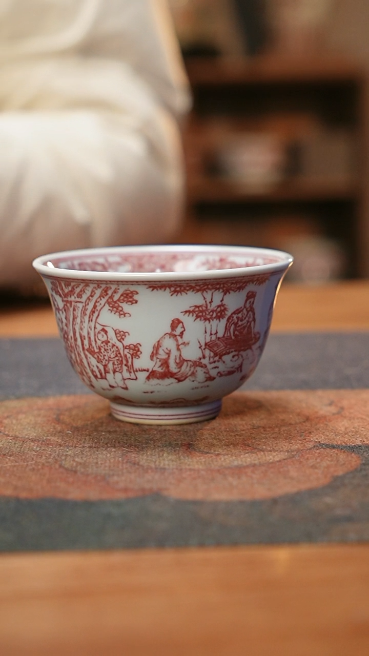 【闪购商品】贵红窑釉里红竹林七贤元宝杯