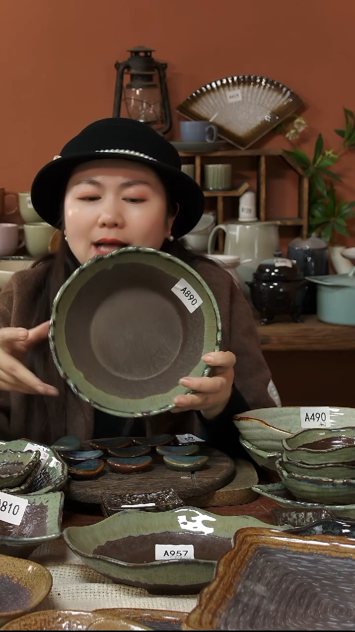 陶瓷A890 一只异形边红泥窑变复古碗21*7.5微瑕