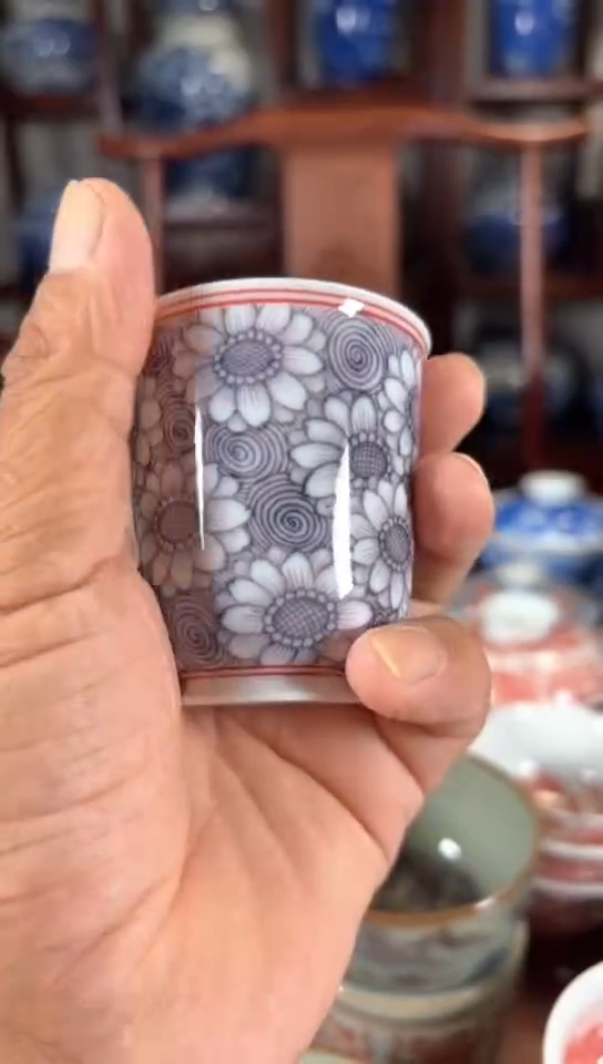 柴窑釉里红向日葵闻香杯