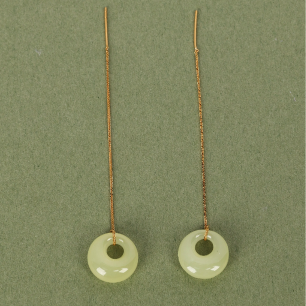 【中国黄金】18k金和田玉黄口耳饰-R962-【臻】