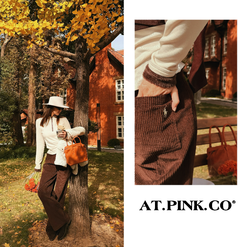 【三三品牌】战马刺绣乌木色老钱风高级感休闲灯芯绒直筒裤  FK387