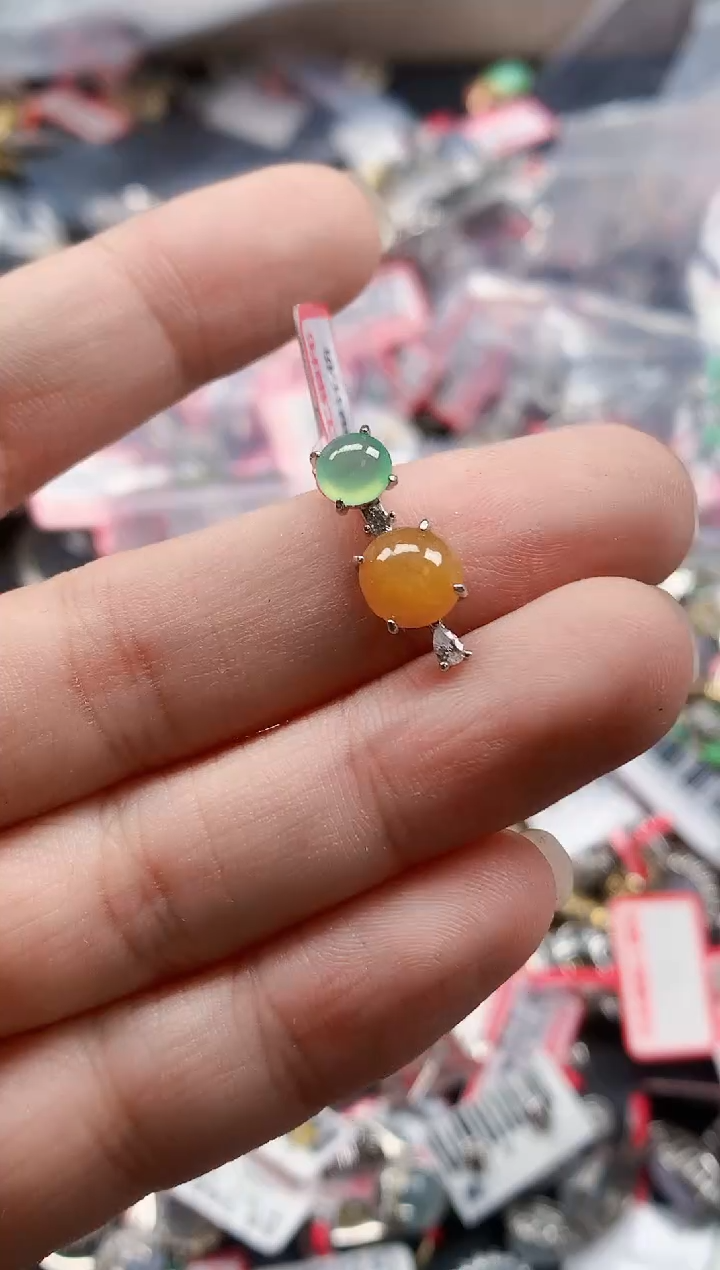 银S925镶嵌戒指翡翠天然A货缅甸翡翠