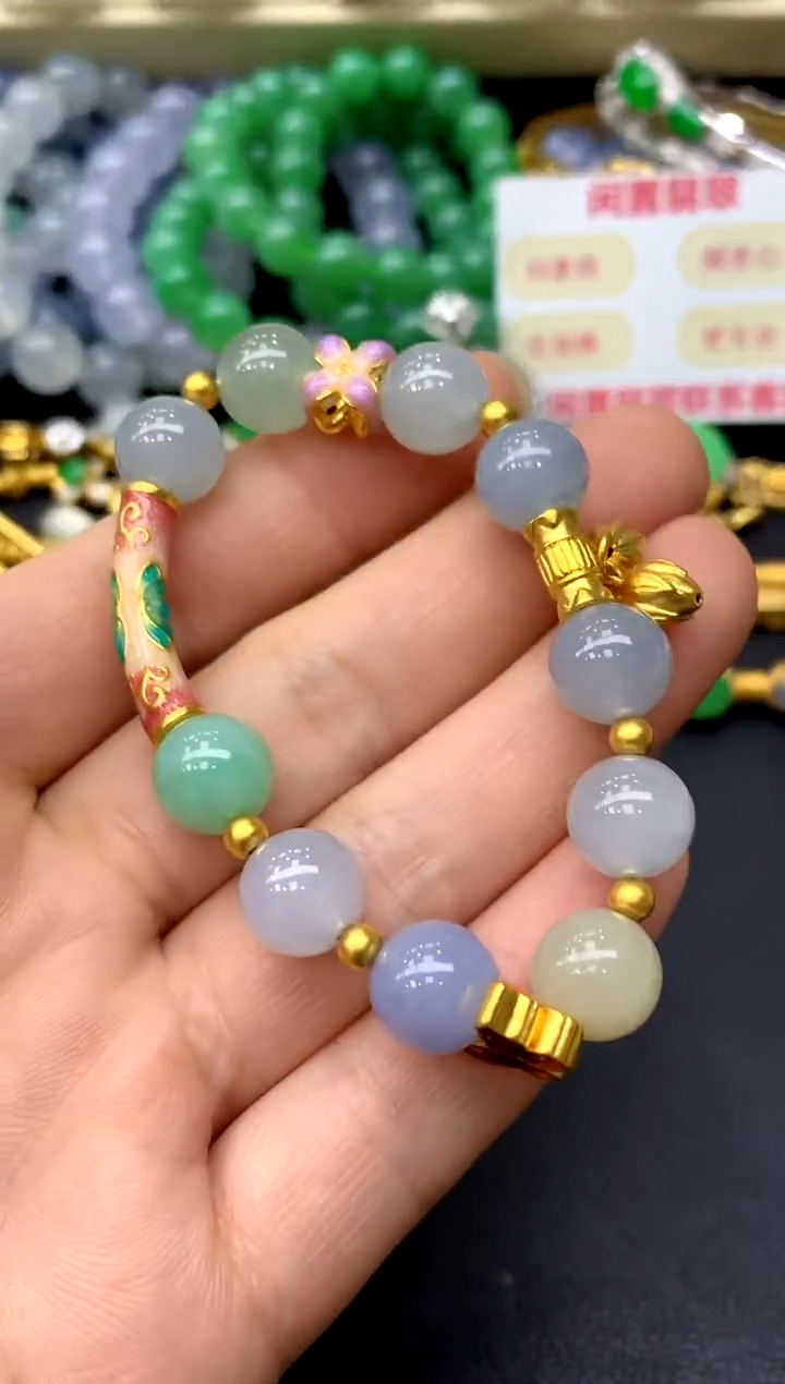 足金镶嵌手链翡翠226-中国好珍宝