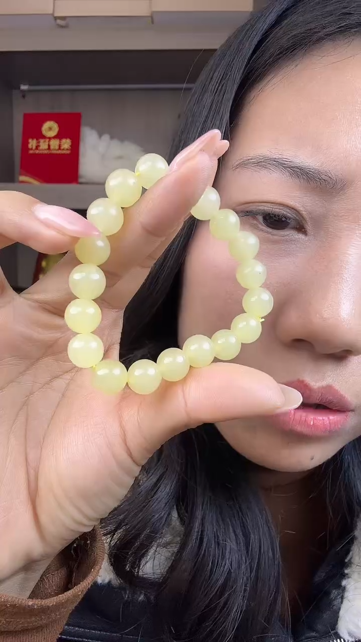 未镶嵌手串和田玉和田玉柠檬黄手串10mm  有运费险