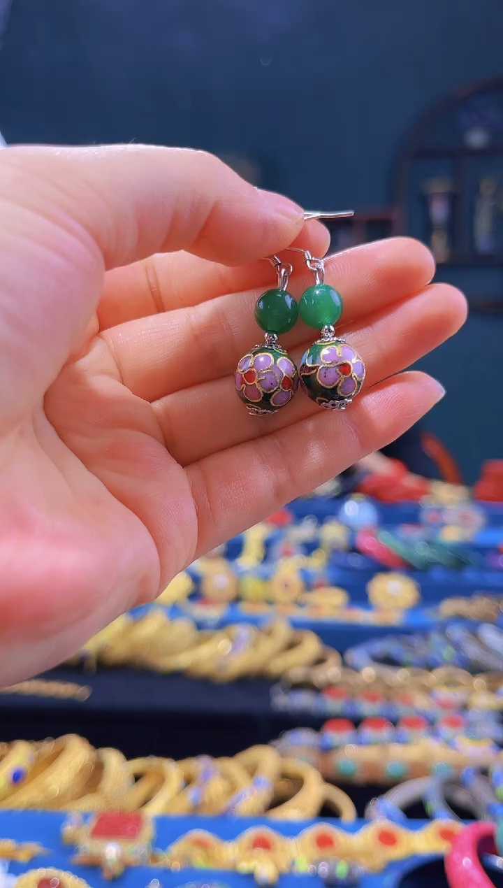 【闪购商品】非遗技艺 景泰蓝耳环 绿