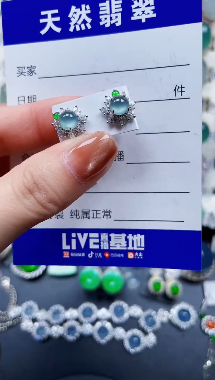 银S925镶嵌翡翠耳饰222