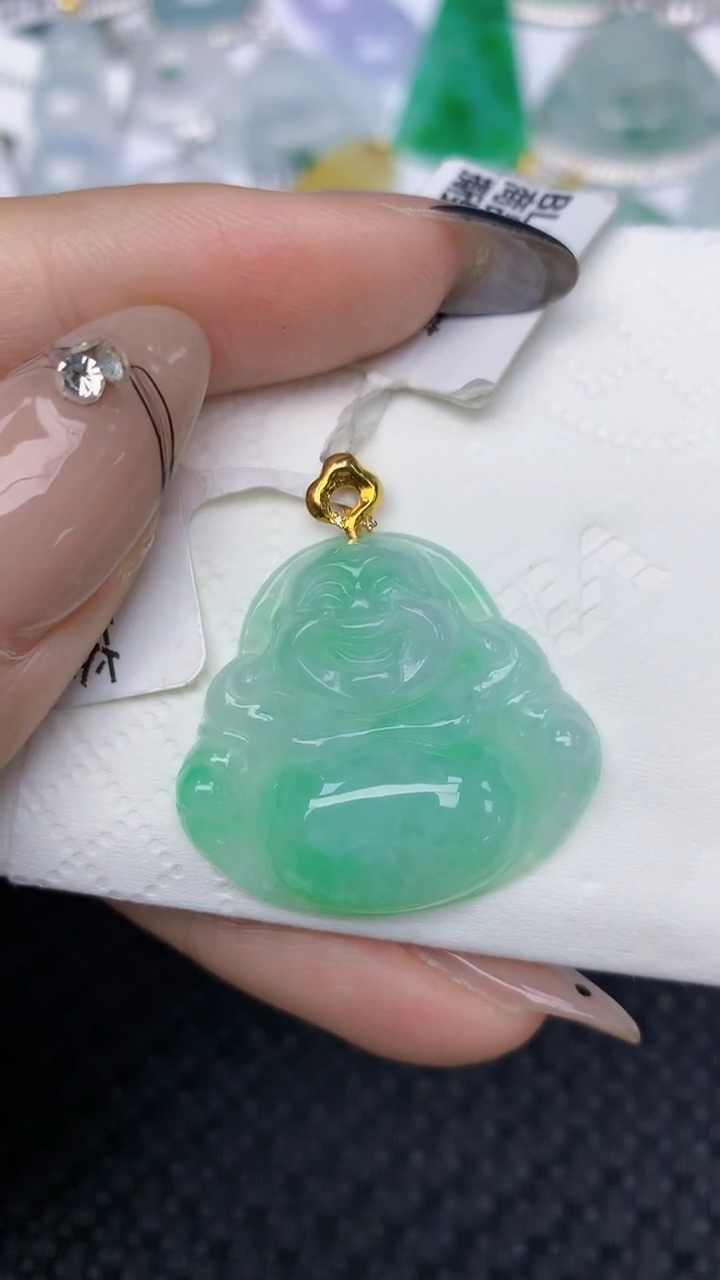 颈饰18K金镶嵌翡翠天然缅甸翡翠a货百元以上9元证书费自理