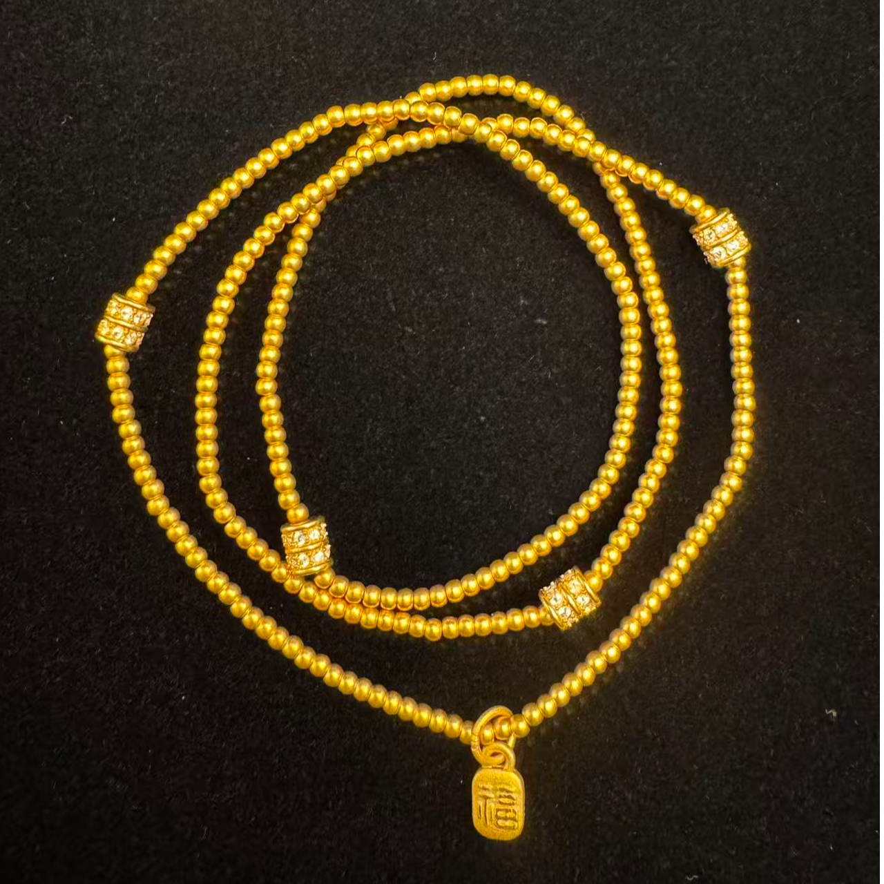 足金999古法工艺三层两用小福字金珠手串