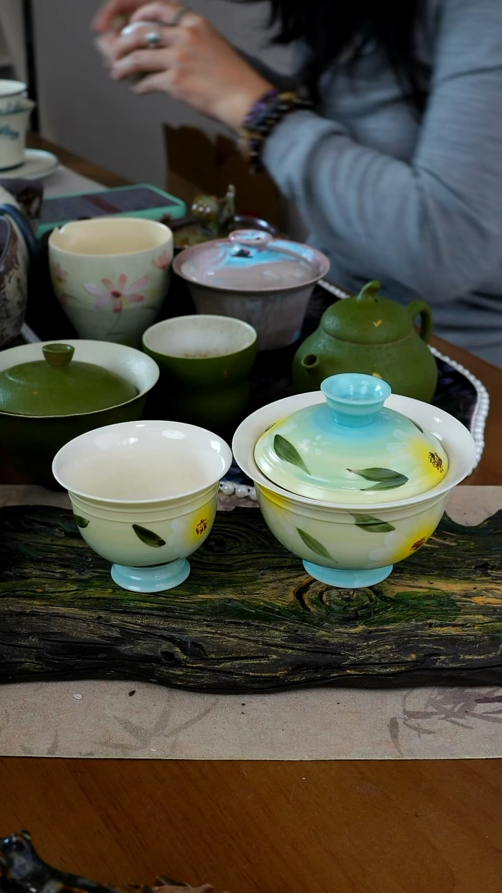 陶茶瓷物语福利黄蓝盖碗