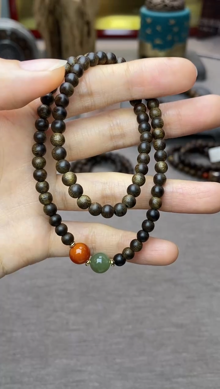 【闪购商品】沉香手串越南芽庄白棋0.4+配饰 沉水双圈款