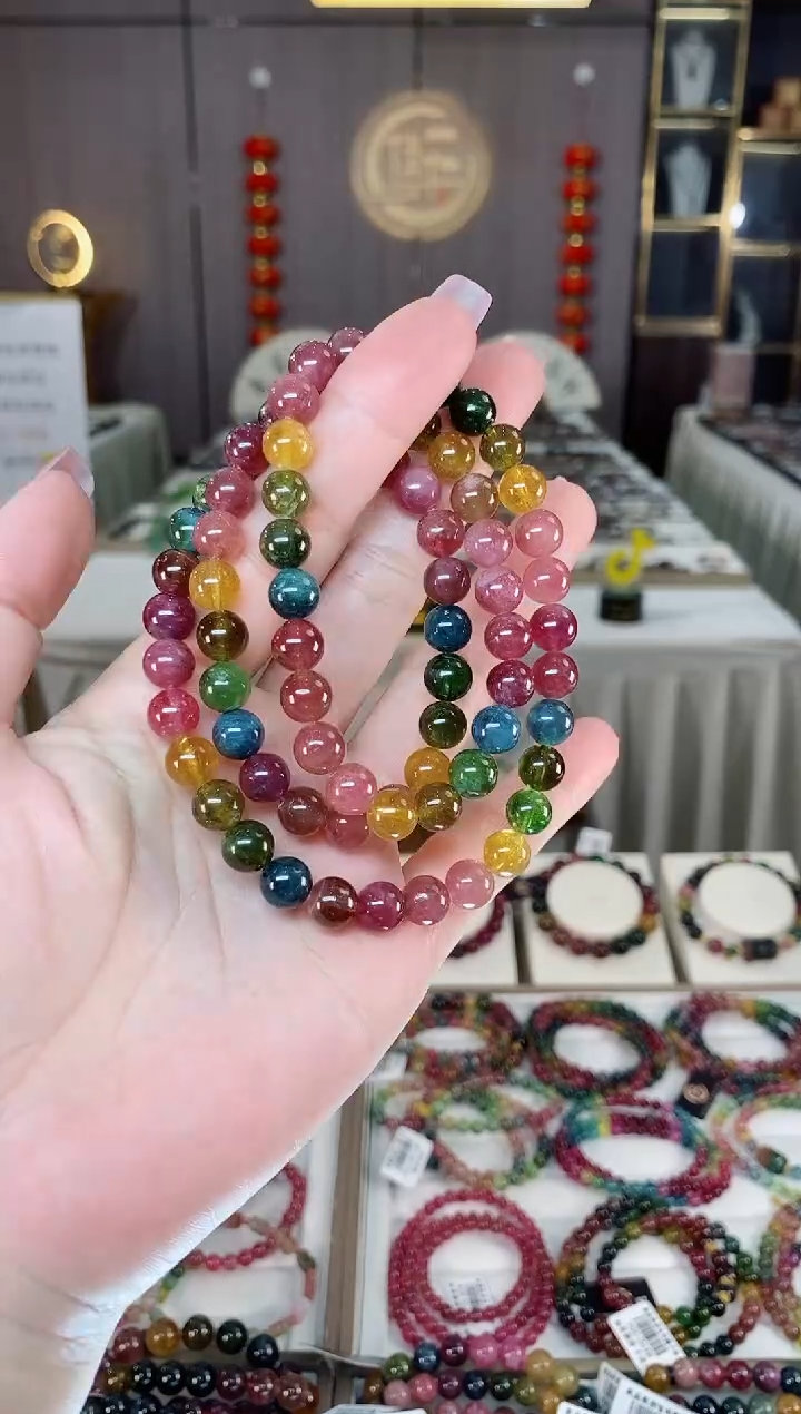 未镶嵌老矿碧玺彩虹三圈手串7mm+碧玺多样性发一条hon