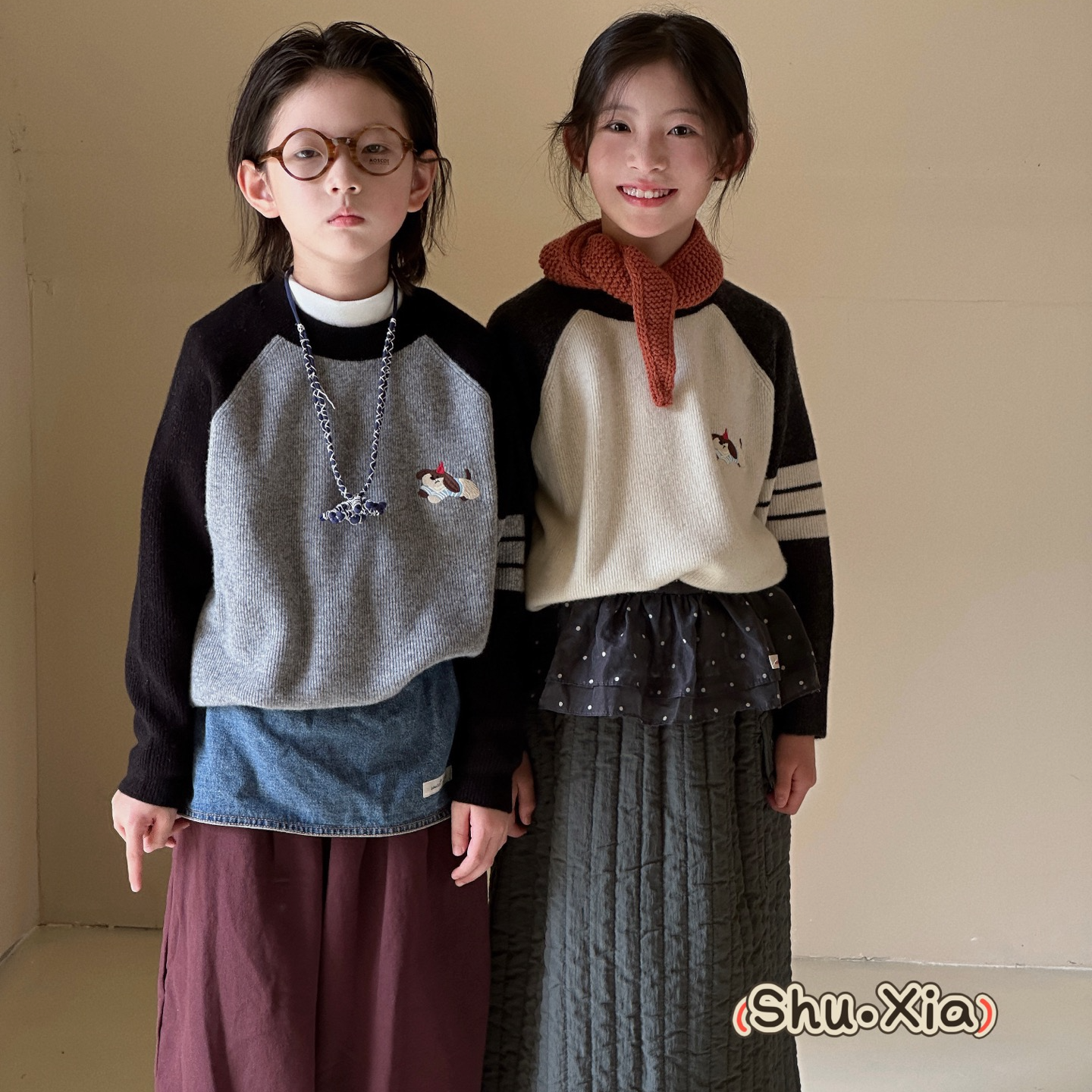 KIKIAND中大童长袖卡通动漫毛衣拼接休闲风针织衫WS2371