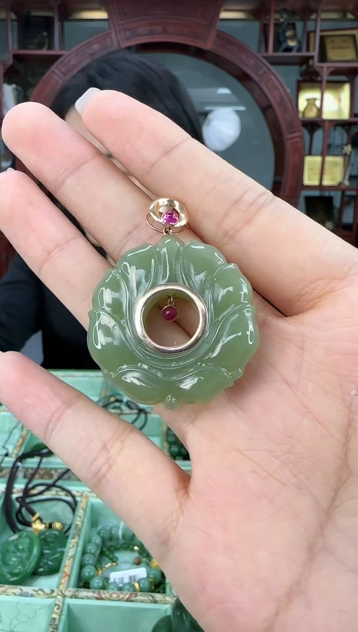 【闪购商品】和田玉吊坠18K金镶嵌0122-015