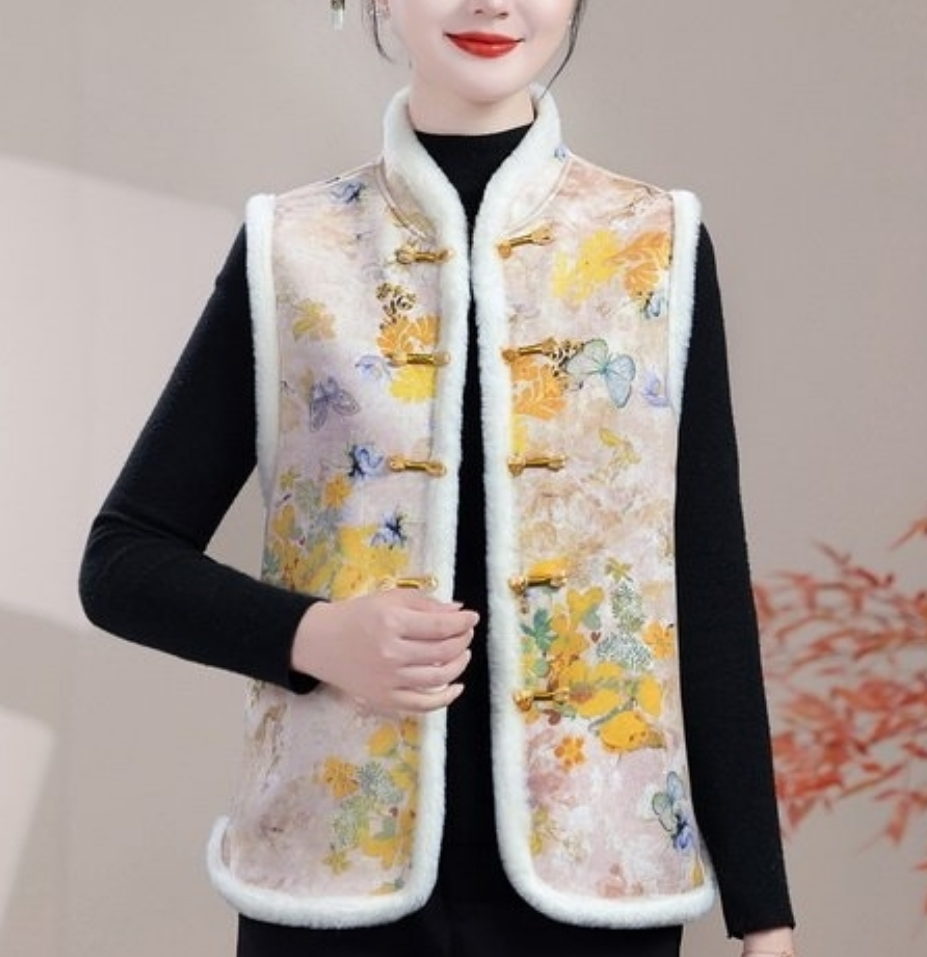 （加绒～蝶恋花）新中式秋冬季新款复古盘扣气质加绒马甲