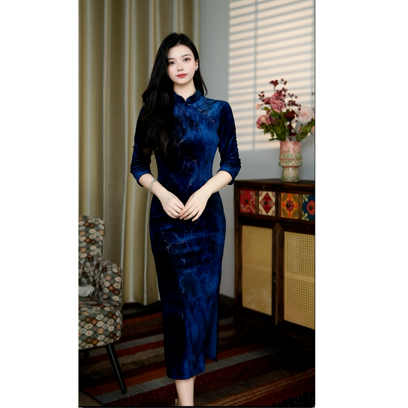 锦笙 |安夏125cm改良新中式长袖秋款拉链款日常年轻气质修身旗袍