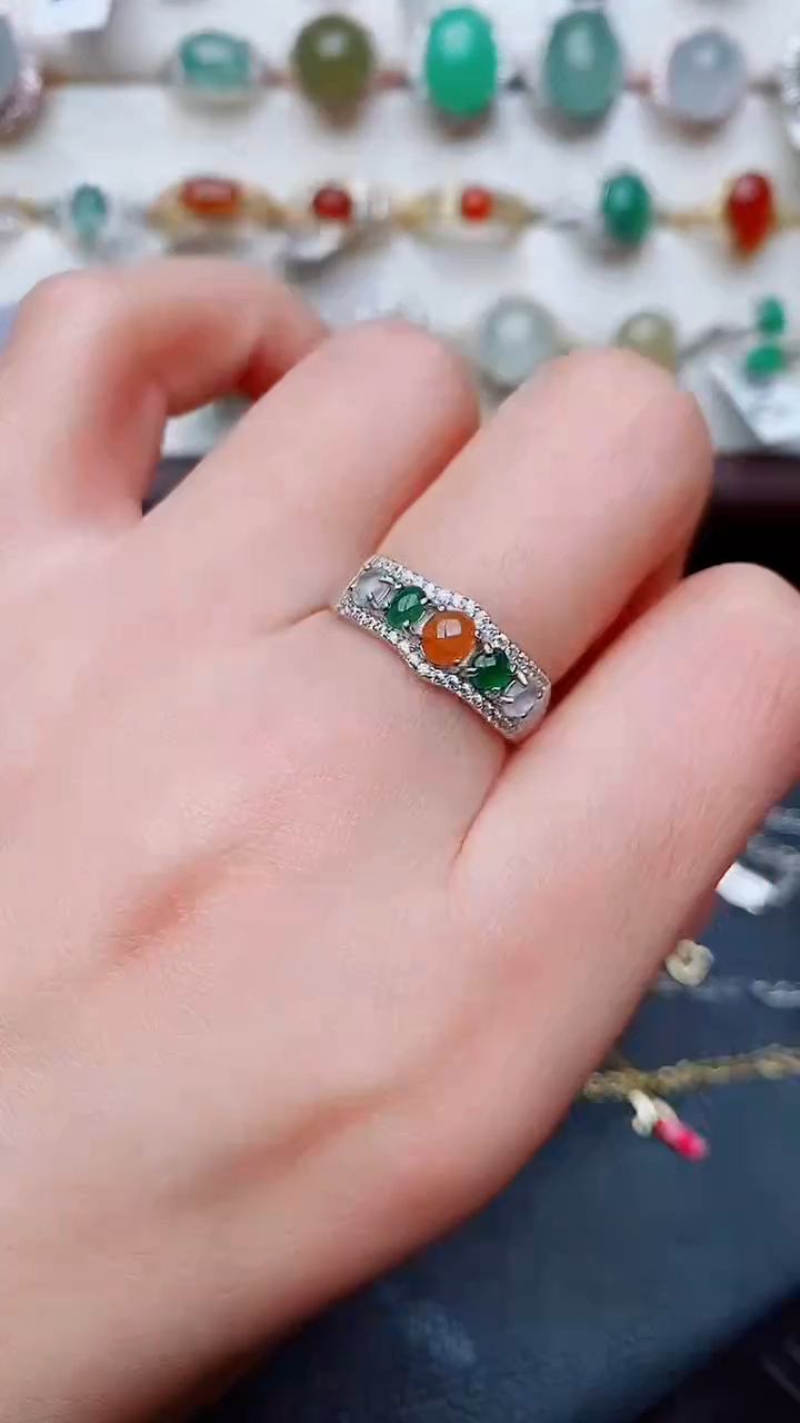 银S925镶嵌戒指翡翠...
