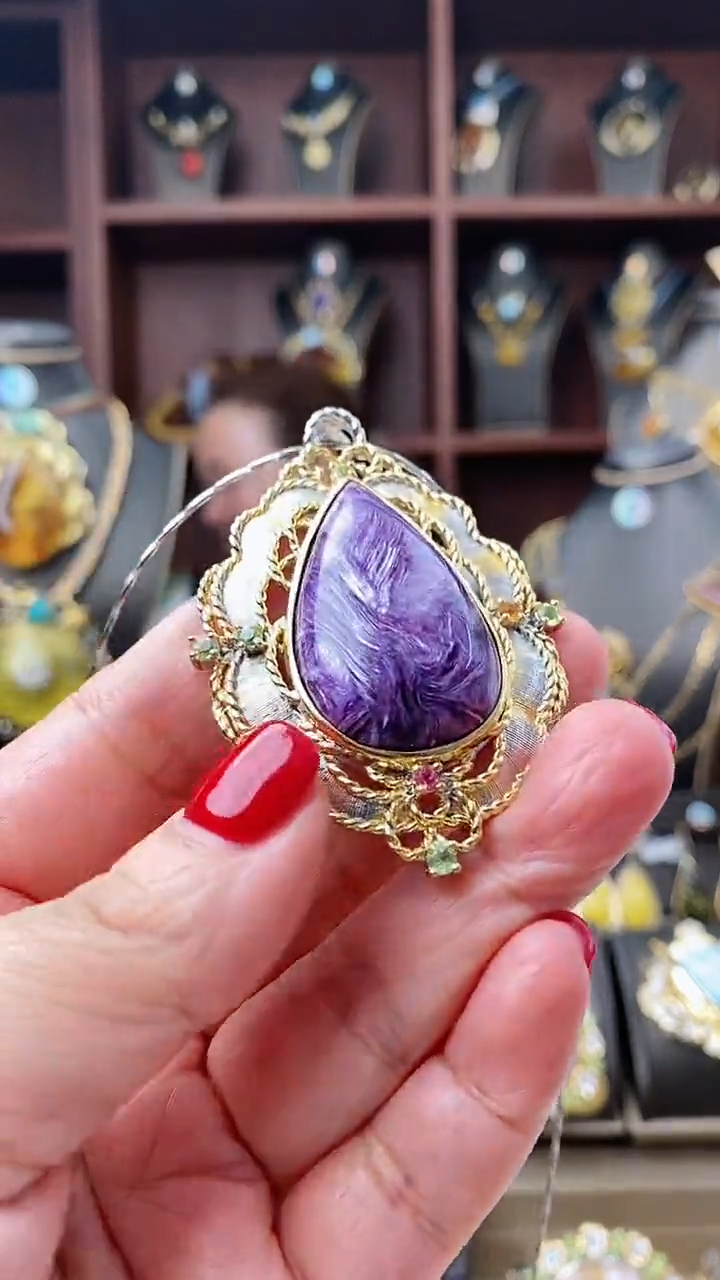 【闪购商品】查罗石（紫龙晶）颈饰银S925镶嵌吊坠