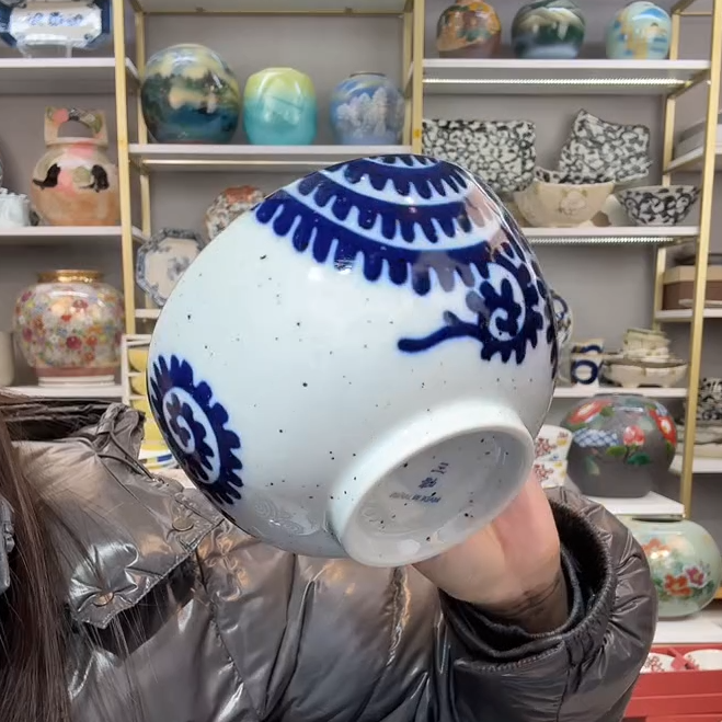 【单支】日本进口美浓烧波轮唐草饭碗13cm