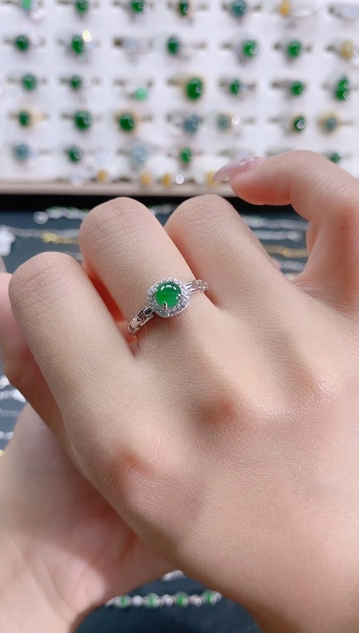 翡翠银S925镶嵌戒指天然翡翠