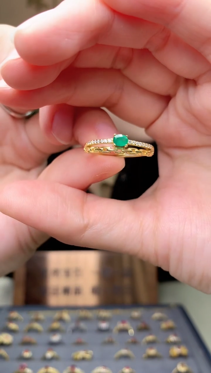 【闪购商品】祖母绿戒指银S925镶嵌戒指