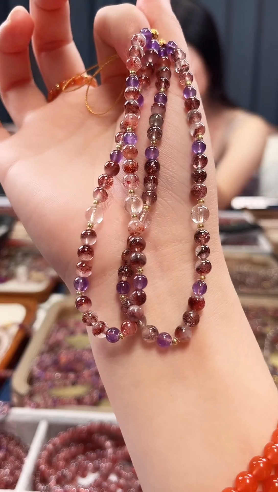 未镶嵌手串水晶金草莓超七手机链5mm【多样性发一】