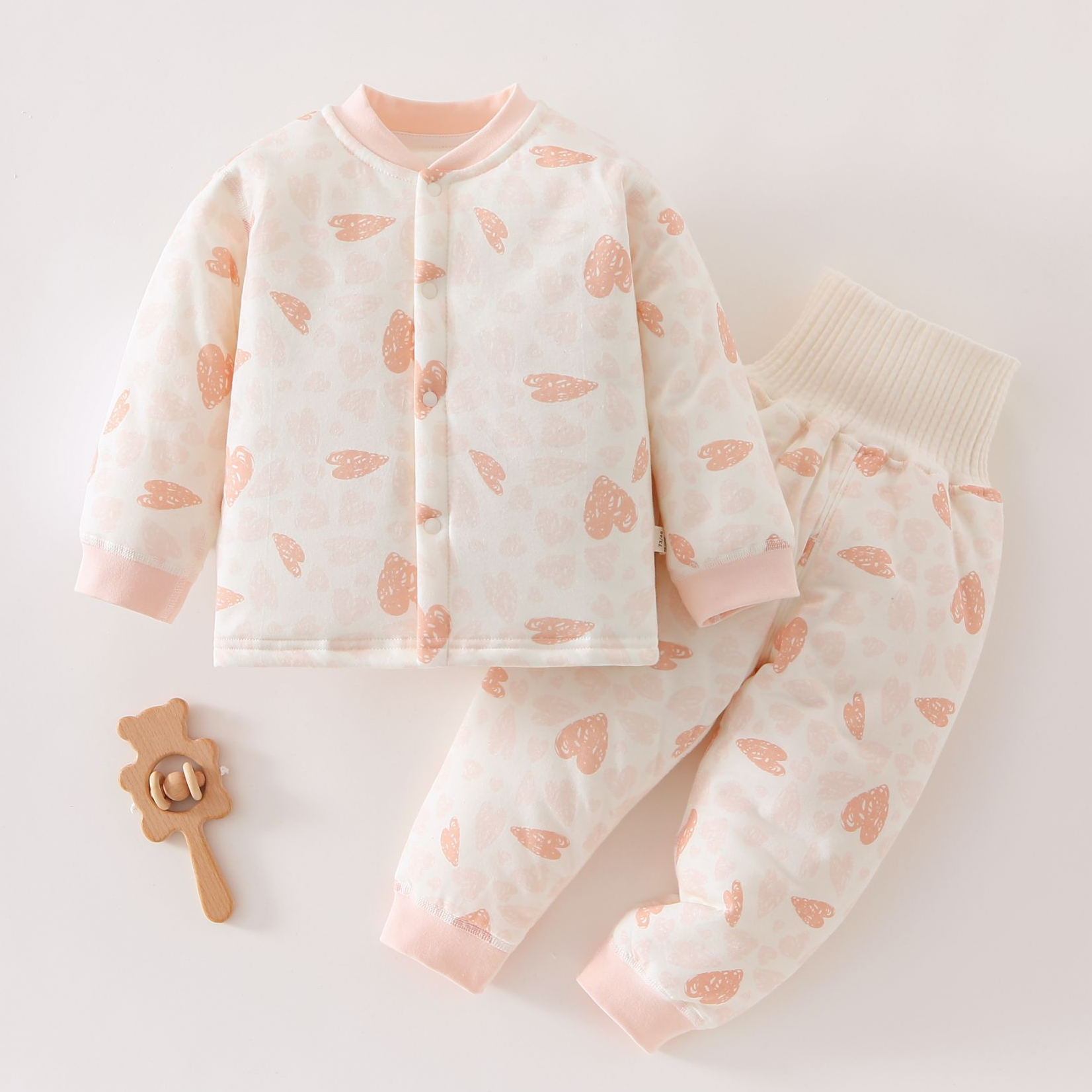 婴幼儿夹棉高腰棉服分体保暖套装新生儿宝宝保暖高腰护肚秋冬哈衣