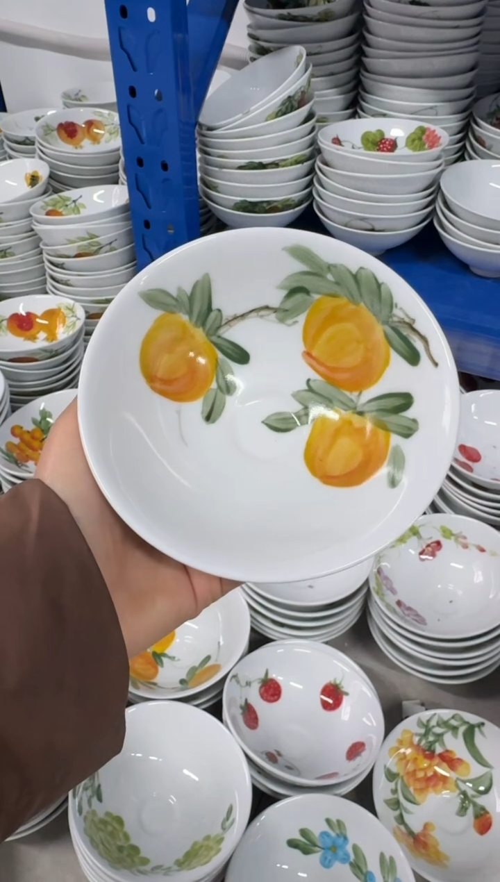 瓷片景德镇高温陶瓷食品级手绘釉中彩-斗笠碗