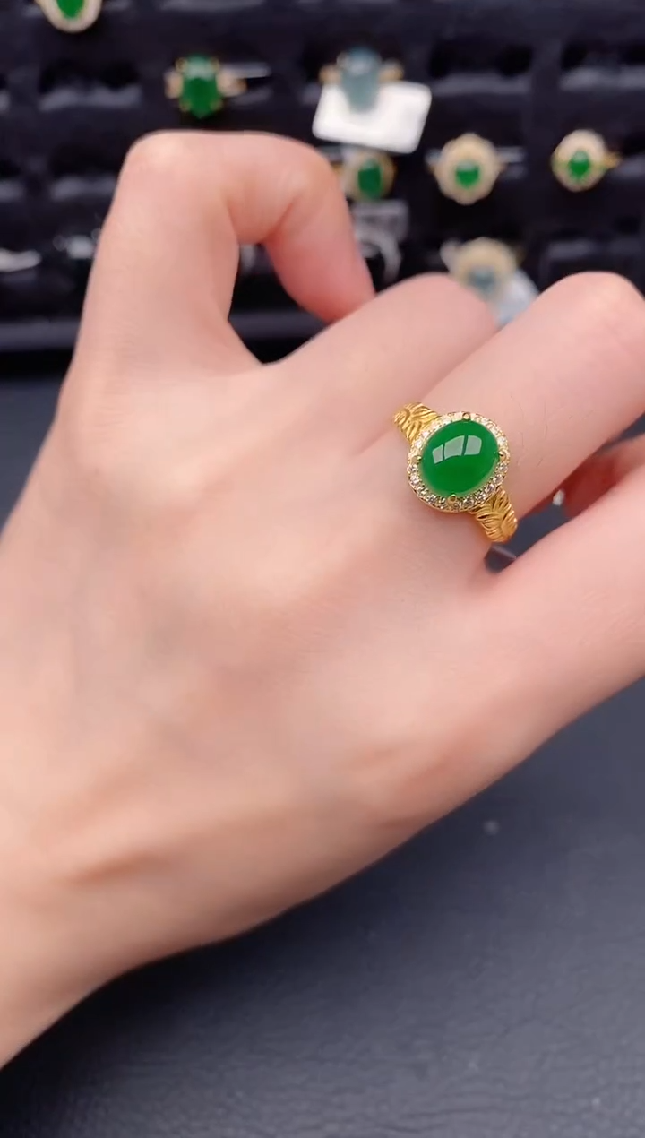 银S925镶嵌戒指翡翠天然a货翡翠382
